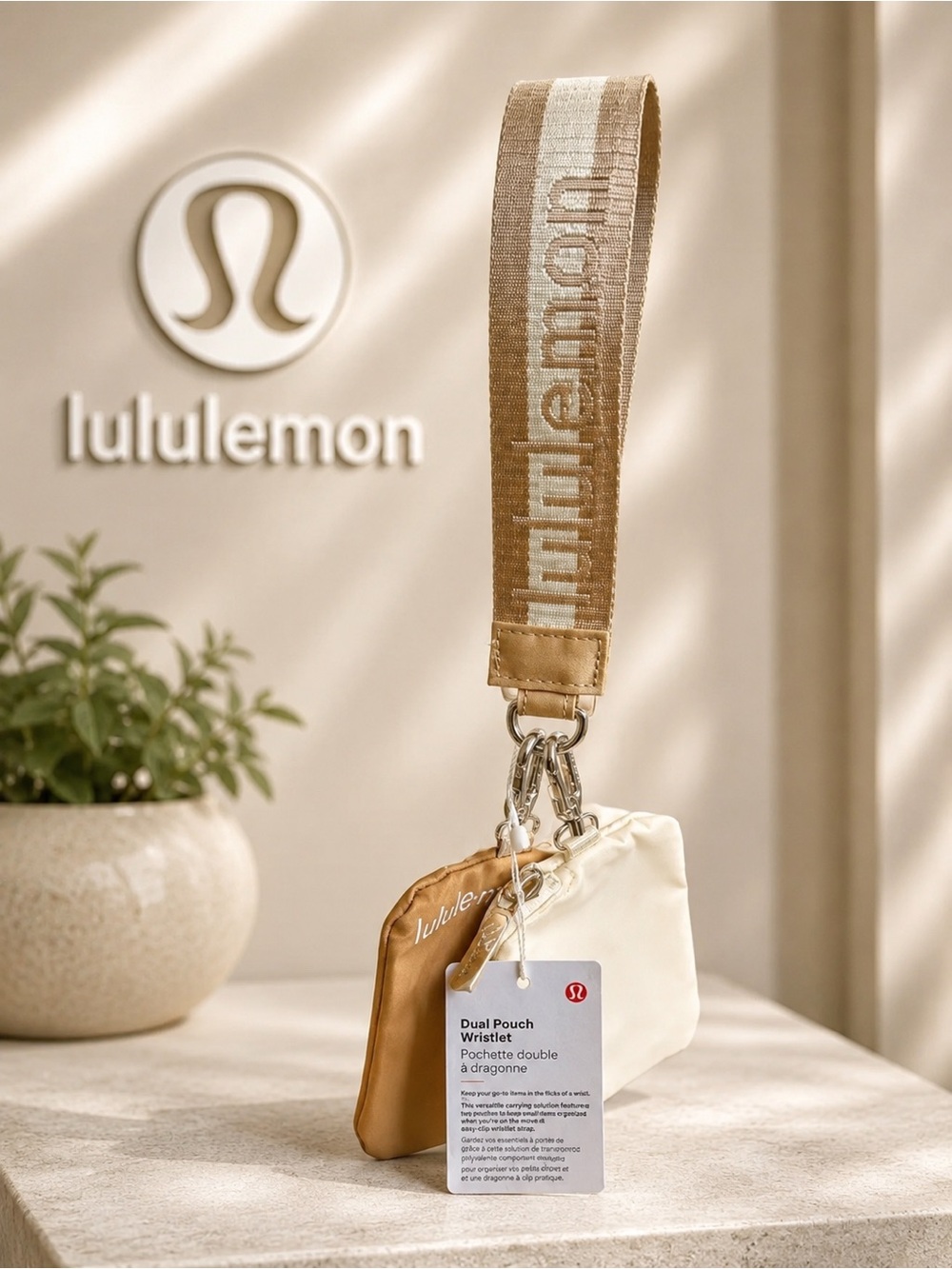 Dual Pouch Wristlet Strap - Beige and Cream